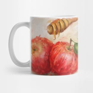 Loose and Artistic Painting of 2 Red Apples with a Honey Dipper Mug